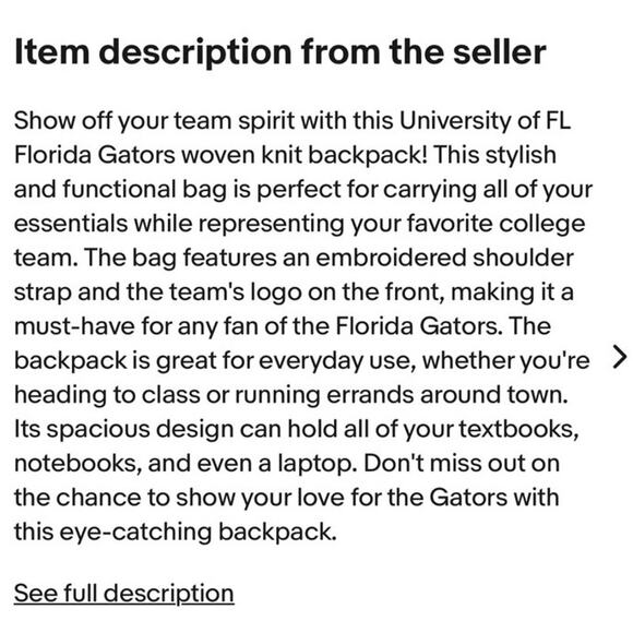 University of Florida Florida Gators Woven Knit Backpack Embroidered unisex - Picture 4 of 5